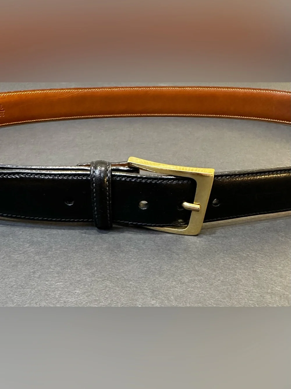 VTG 1990-2000 Trafalgar Cortina Smooth Black Leather Dress Belt Brass Buckle USA